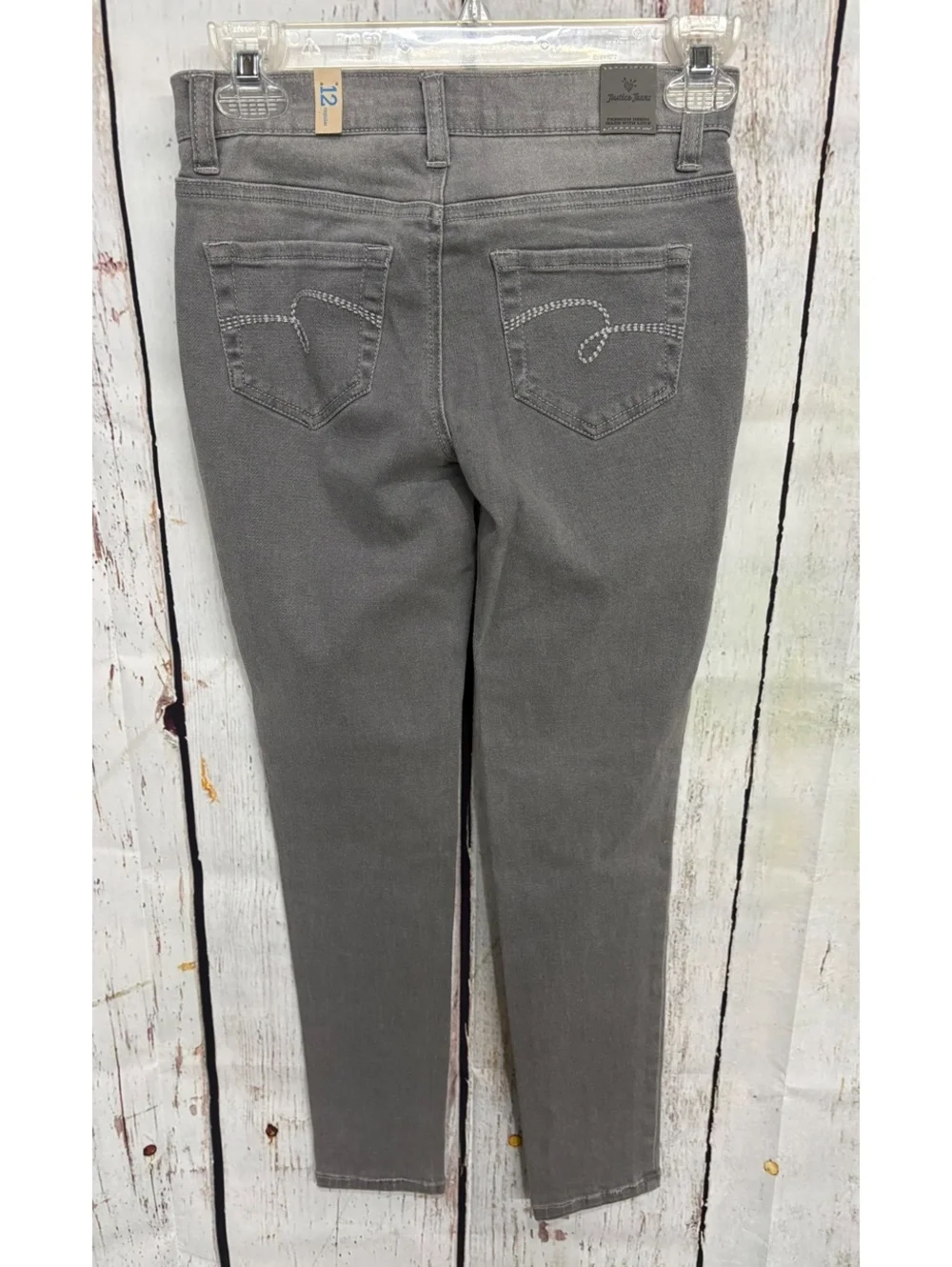 Justice Girls' Made 4U Simply Low Grey Jeggings With Silver Sequins Size 12R